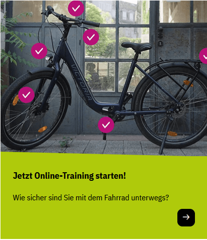 Startseite des Onlinetrainings "Sicher mit dem Fahrrad" der UKBW